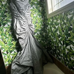 Tadashi Silver Pleated Formal Gown